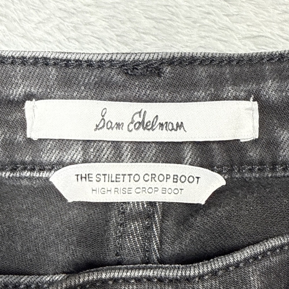 Sam Edelman Stiletto Crop Boot Jeans Women 33 Black Cropped Raw Hem Stretch - Picture 3 of 9